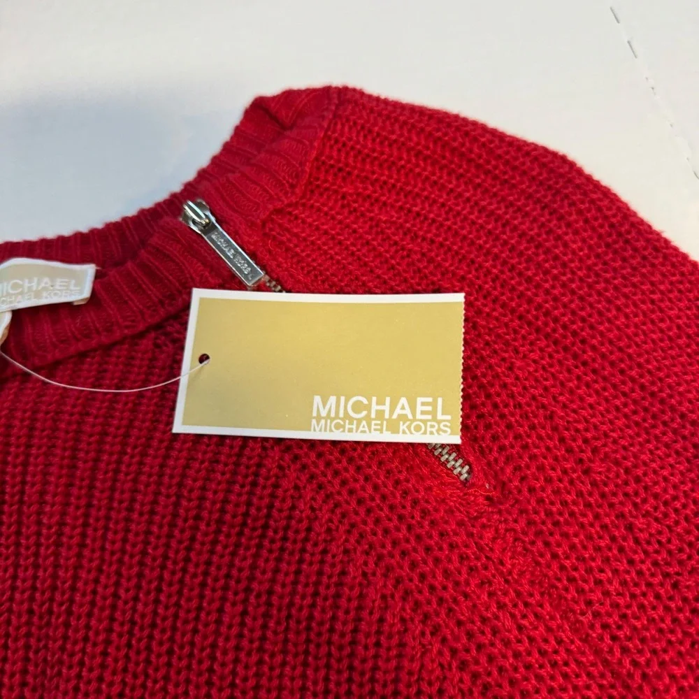 NWT Michael Kors Red Knit Zipper Shoulder Sweater Top‎ Size Small - Picture 5 of 5